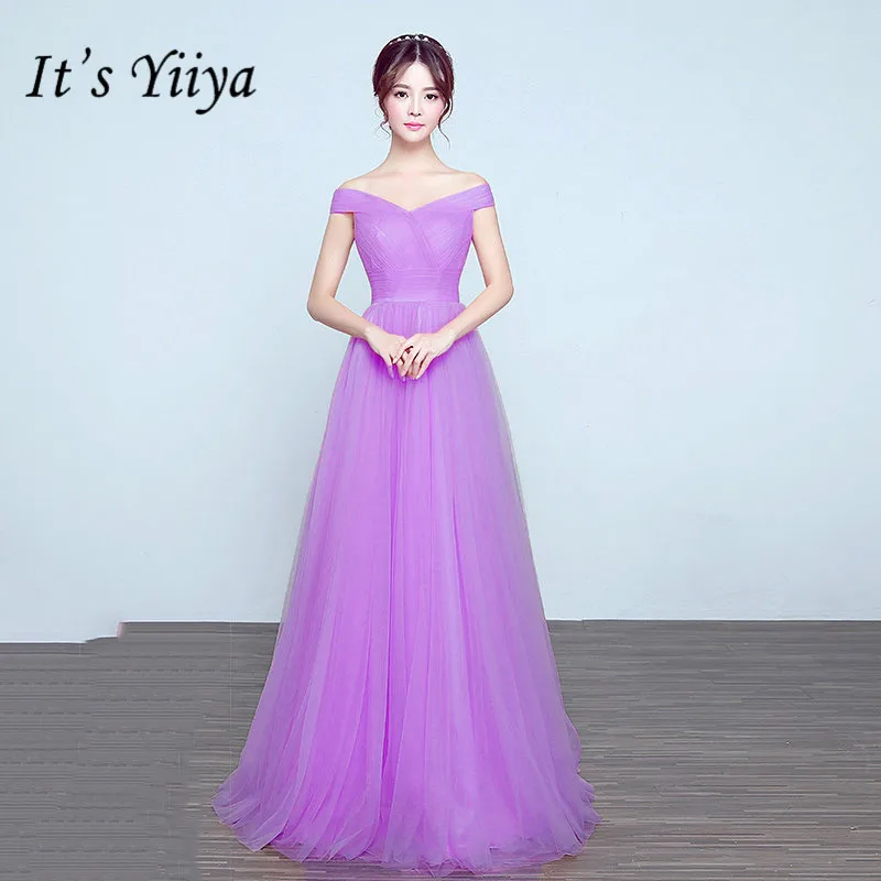 It's Yiiya bridesmaid dresses Customization A-line Floor-length Plus size Navy blue Women Party dress Tulle Robe Soiree DSYA003