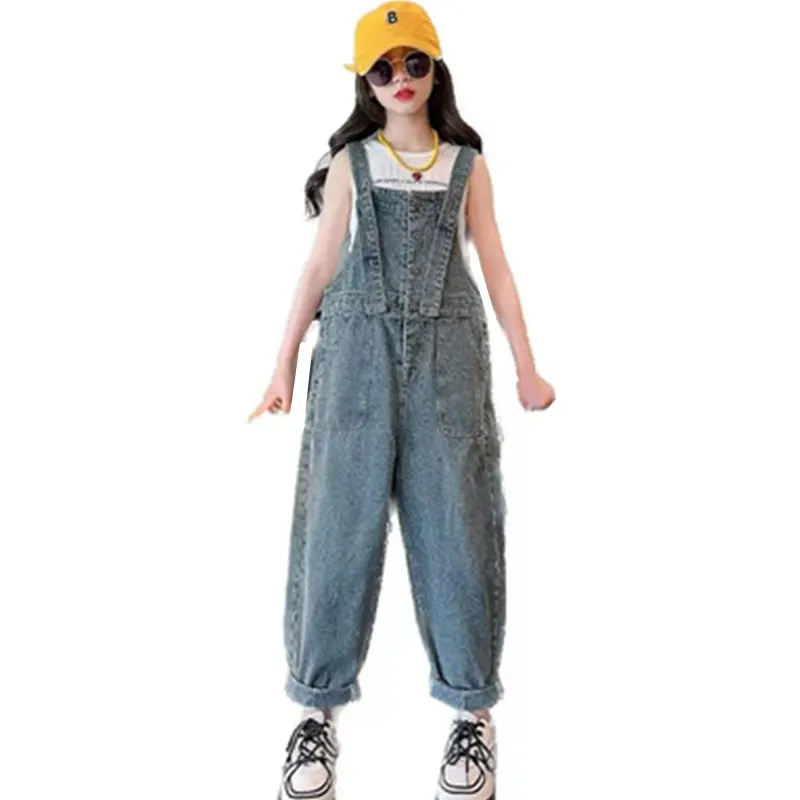 

New Retro Girls Overall Jumpsuit with Button Design 2025 New Arrival Student School Wear Vintage Jeans Overalls 4 To 14Years Old