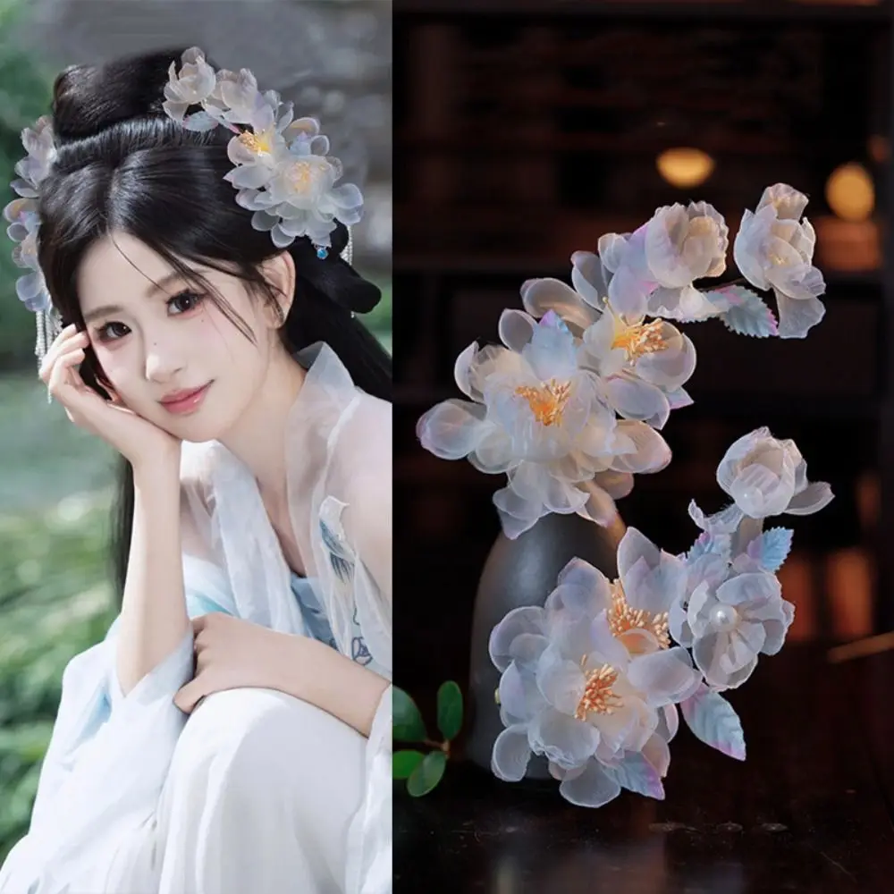 

Retro Classical Ancient Hair Clip Pearl Chinese Style Silk Flower Hairpin Hair Fork Tassel Hanfu Headwear Jewelry