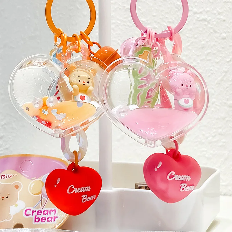 Cream Bear Love Bottle Oil Floating Cartoon Doll Keychain Cute Small Pendant