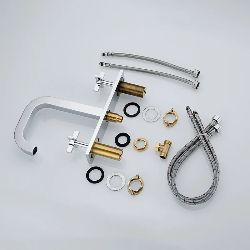 

8 Inch Widespread Bathroom Faucets Contemporary Dual Handle Cold and Hot Mixer Tap Deck Mount 3 Hole Lavatory Basin Sink Faucets