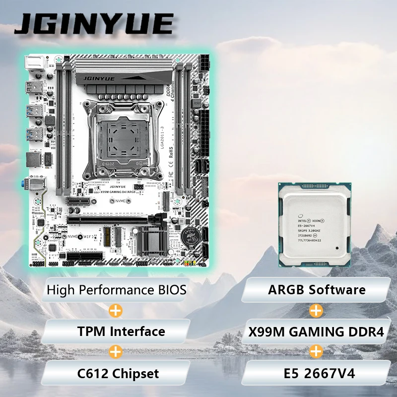 

JGINYUE X99 GAMING Материнская плата M-ATX комбинированная Intel ® E5 2667 Комплект процессора V4 DDR4 Интерфейс TPM DIY ARGB