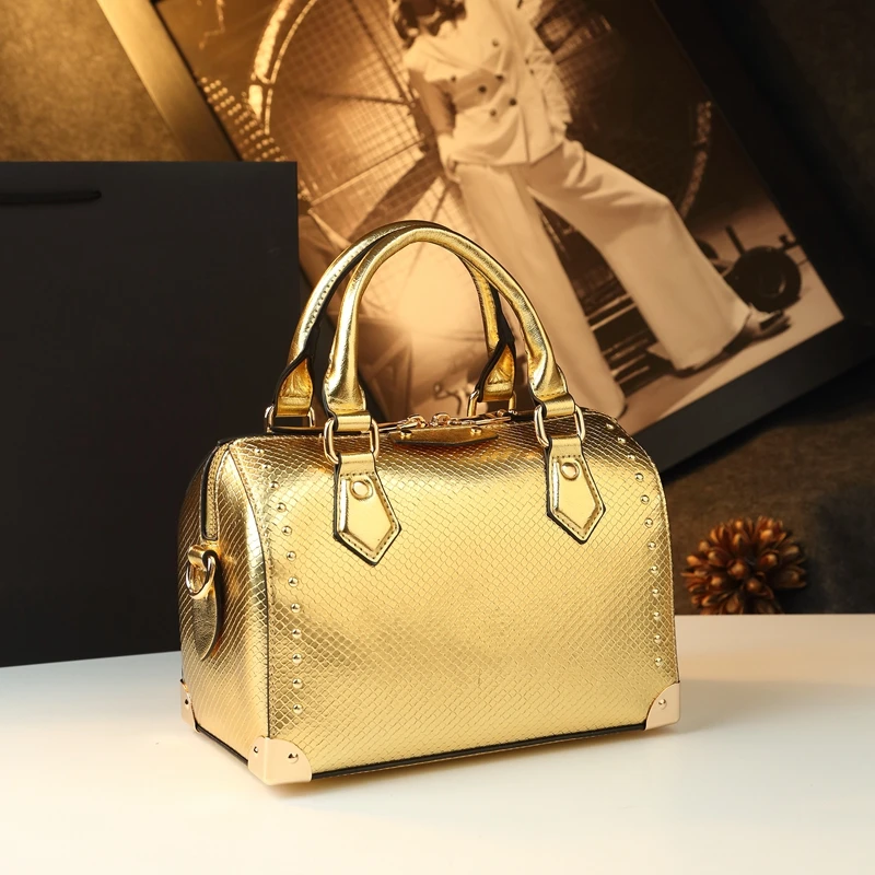 

Luxury Fashion Snakeskin Pattern Leather Women Handbags 2025 New Trendy Shoulder Messenger Bag Small Portable Boston Bags