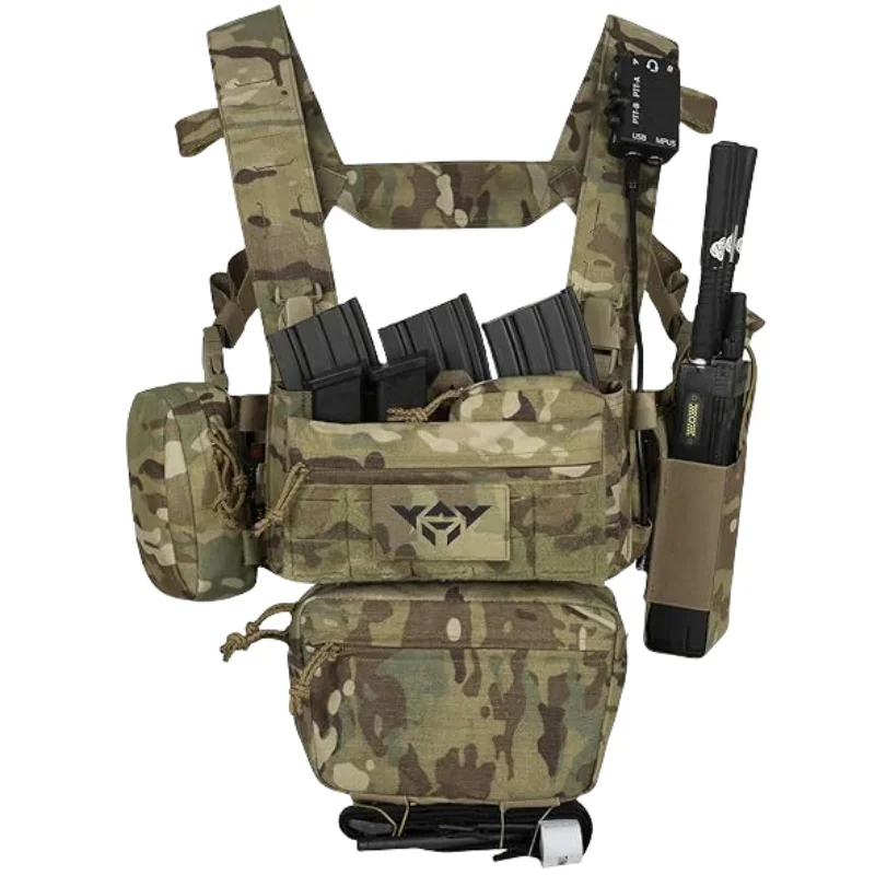 YAKEDA Tactical Chest Rig with 5.56/7.62 Magazine Pouch Holder, Pistol Pouch, Wing Pouch, Molle Dangler Pouch