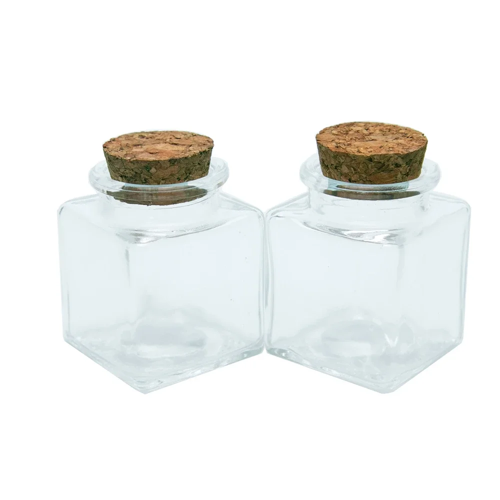 Mini 50ml Square Glass Bottle With Corks Empty Clear Square Flat Bottles Glycyrrhiza Sweets Food Grade Seal 50cc Jar Vials