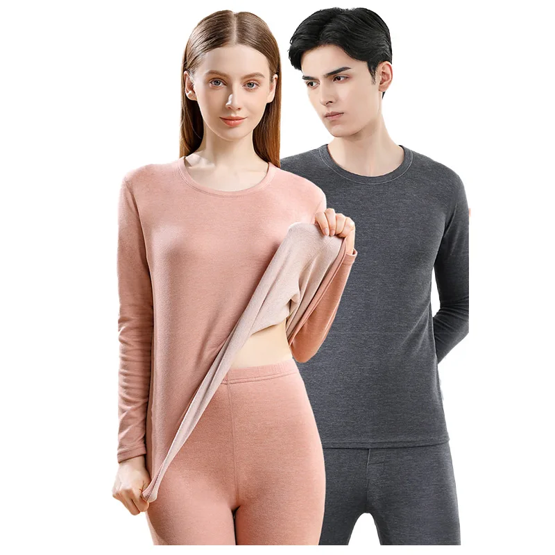 Cashmere Silk Men and Women Set of Thickened and Padded Fall Coat and Pants De Velvet Thermal Underwear Couple Bottoming Shirt