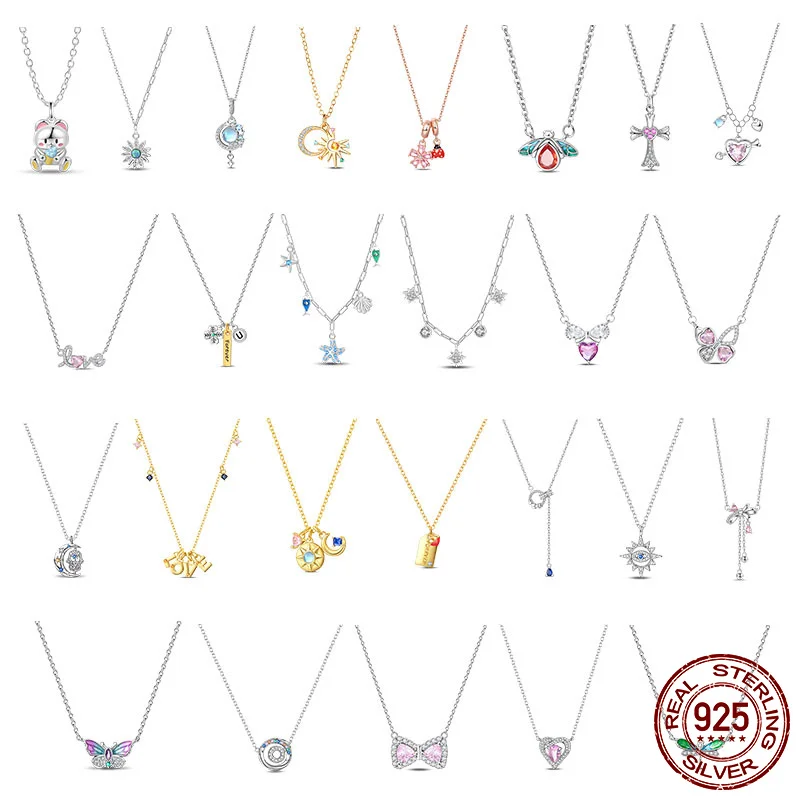 

925 Sterling Silver Lucky Four Leaf Clover Spark Starry Sky Necklace High End Original Design DIY Jewelry Gift Make Women