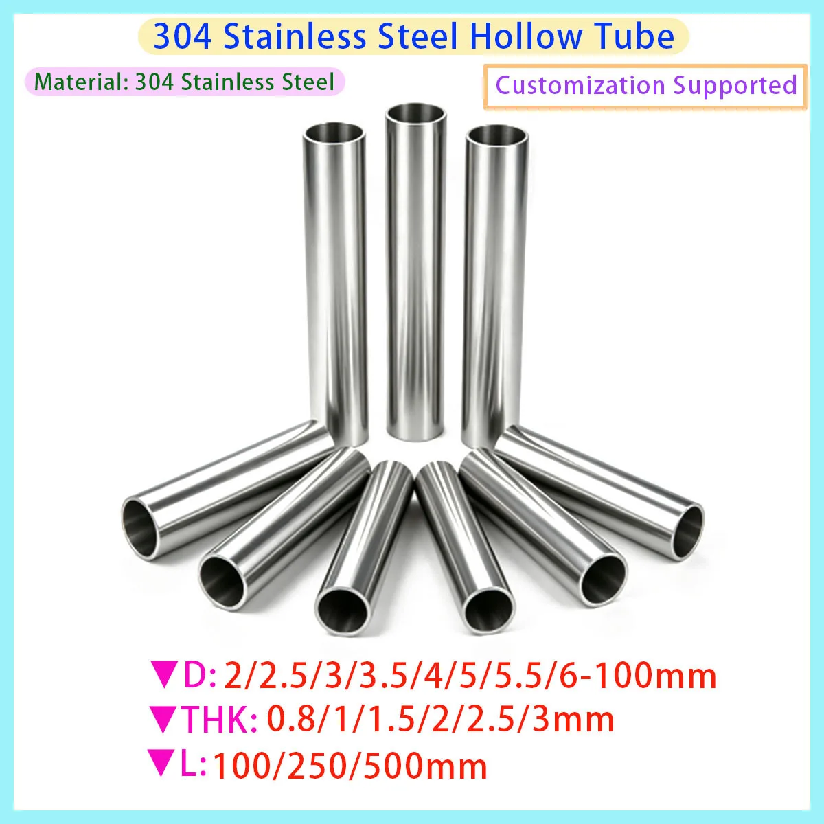 5mm 6mm 7mm 8mm 9mm 10mm 11mm 12mm 13mm 14mm 15mm 16mm 17mm 18mm 19mm 20mm 21mm  304 Stainless Steel Circular Capillary Tube