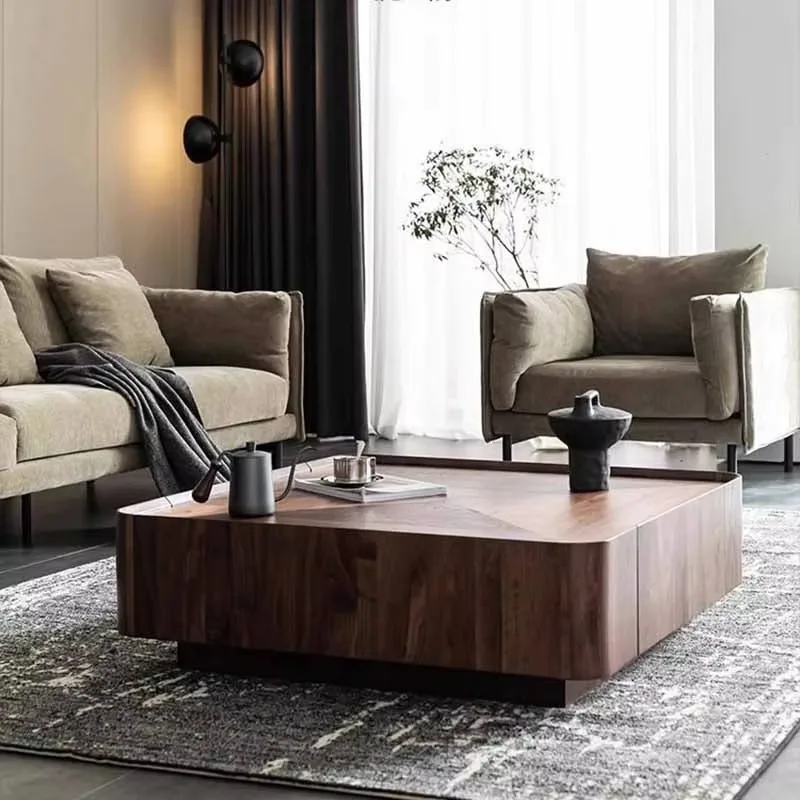 

Square Clear Coffee Table Wood Waterproof Unique Modern Living Room Side Table Nordic Balcony Low Mesa Centro Salon Furniture