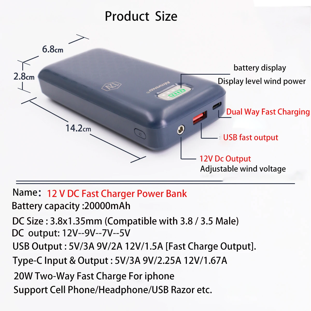 Power Bank 12V 20000mAh digital display Fast Charging Powerbank External Battery Pack For iPhone Xiaomi Fan Vest Air Clothing