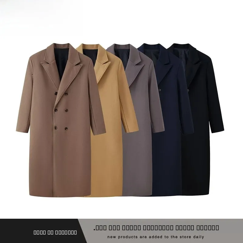 

Faionable длинное двубортное шерстяное пальто, новая осенне-зимняя женская уличная универсальная верхняя одежда из полиэфирного волокна