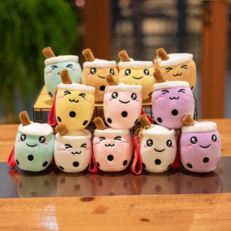 

10pcs/lot 10cm Cute Bubble Tea Plush Stuffed Dolls Pink Green Bubble Tea Plushie Keychain Bag Pendant Dolls Kids Gift Toy