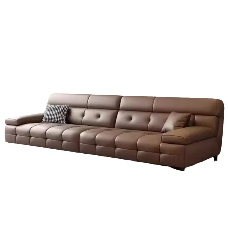 

High backrest leather sofa first layer cowhide modern simple household apartment living room straight row sofa