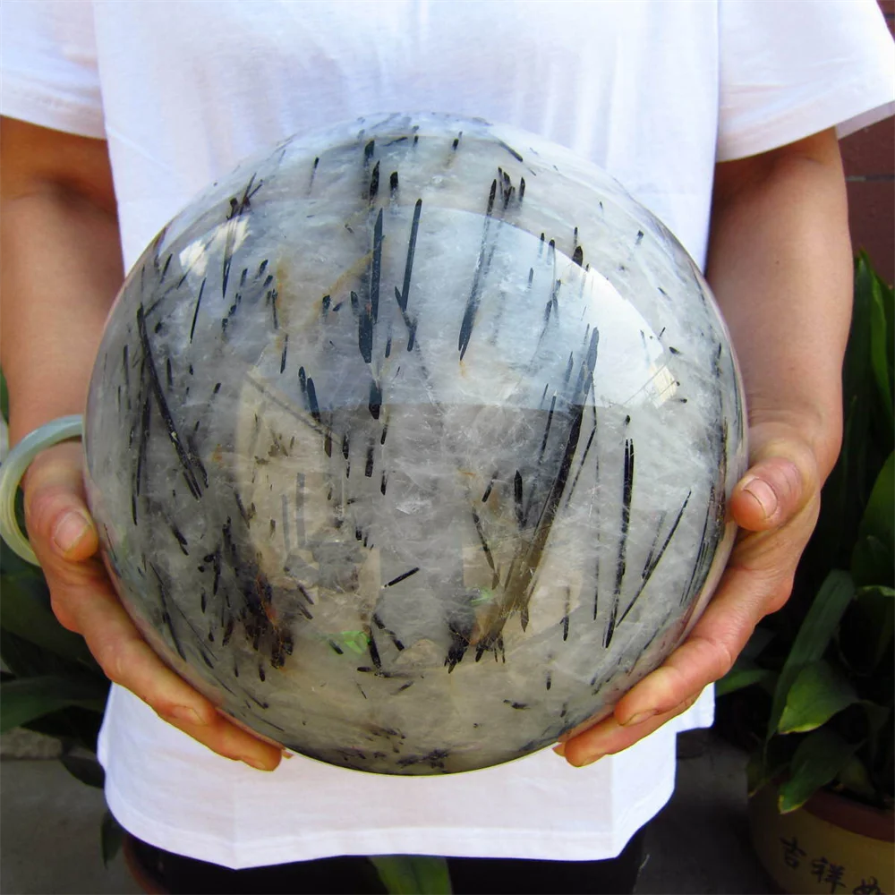 

Natural Quartz Black Tourmaline Ball Hair Rutile Sphere Home Decoration Stone Dark Energy Chakras Witchcraft Reiki Healing