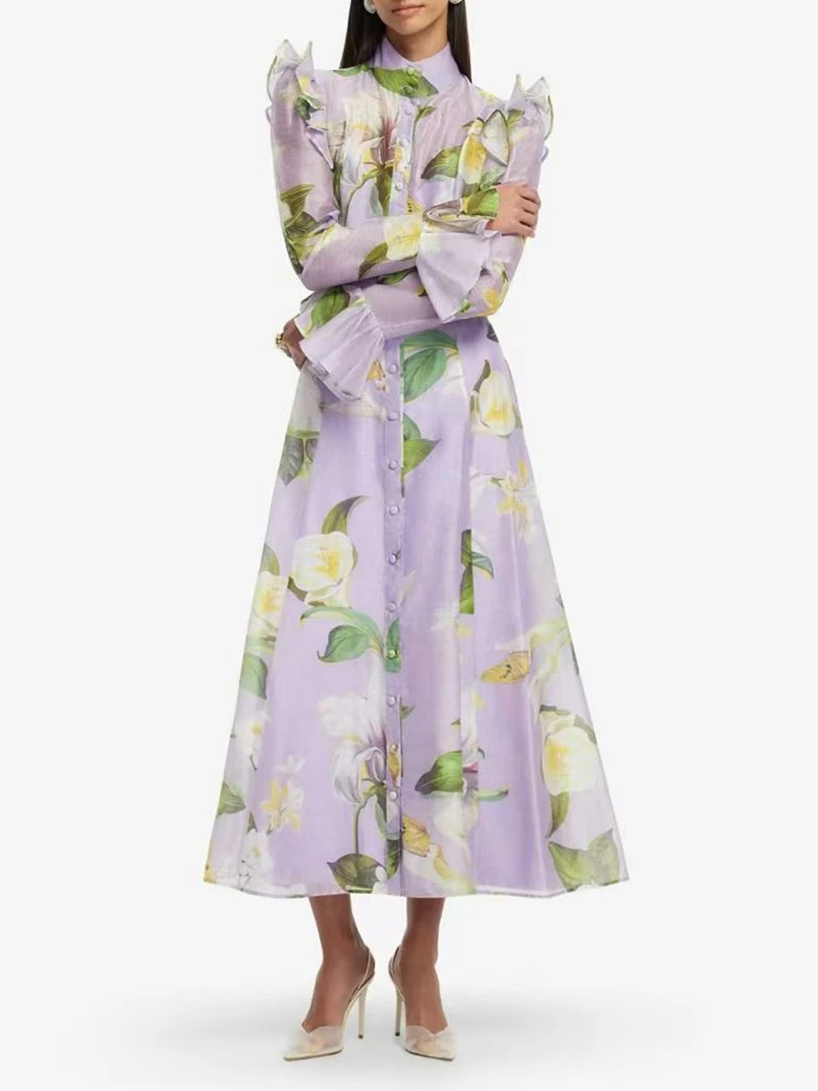 Twotwinstyle impressão emendado babados vestidos casuais para mulheres gola mangas compridas retalhos cinto moda vestido feminino novo