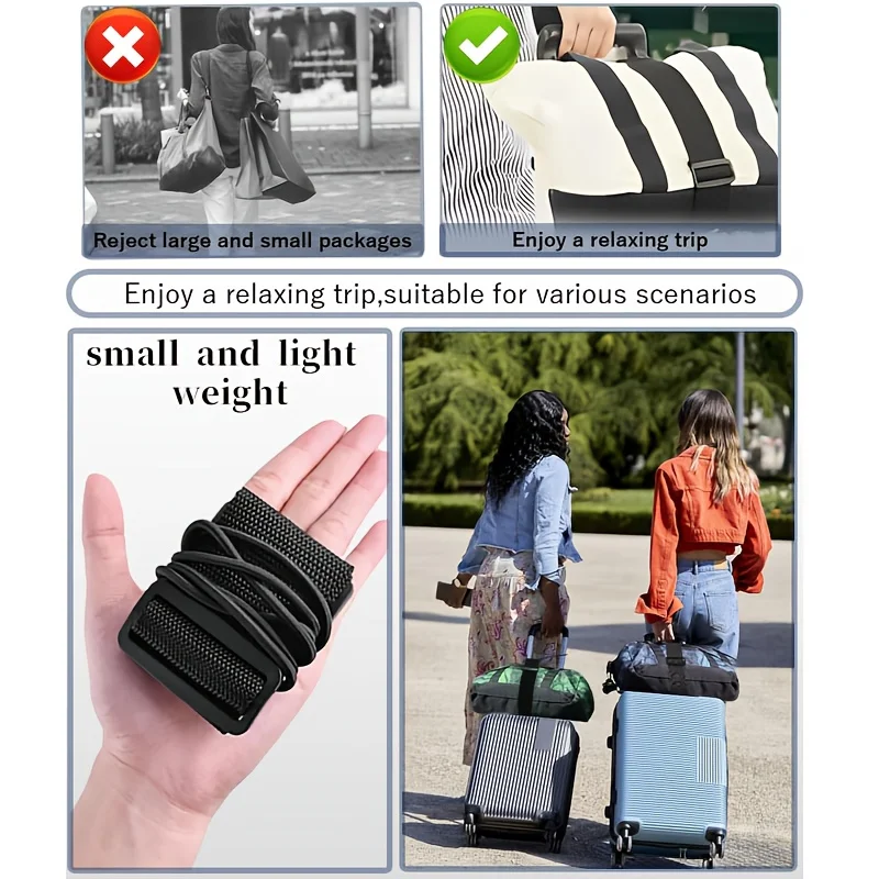 حزام أمتعة كلاسيكي أسود قابل للتعديل مضاد للسرقة مع إغلاق آمن بإبزيم وحلقة