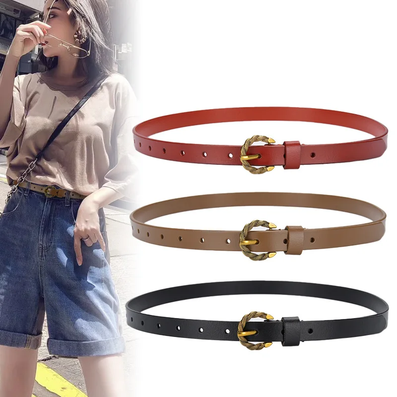 

Retro Gold Bowknot Buckle Leather Thin Women Waistband Belt Fashion Jeans Dress Sweater Belt for Ladies