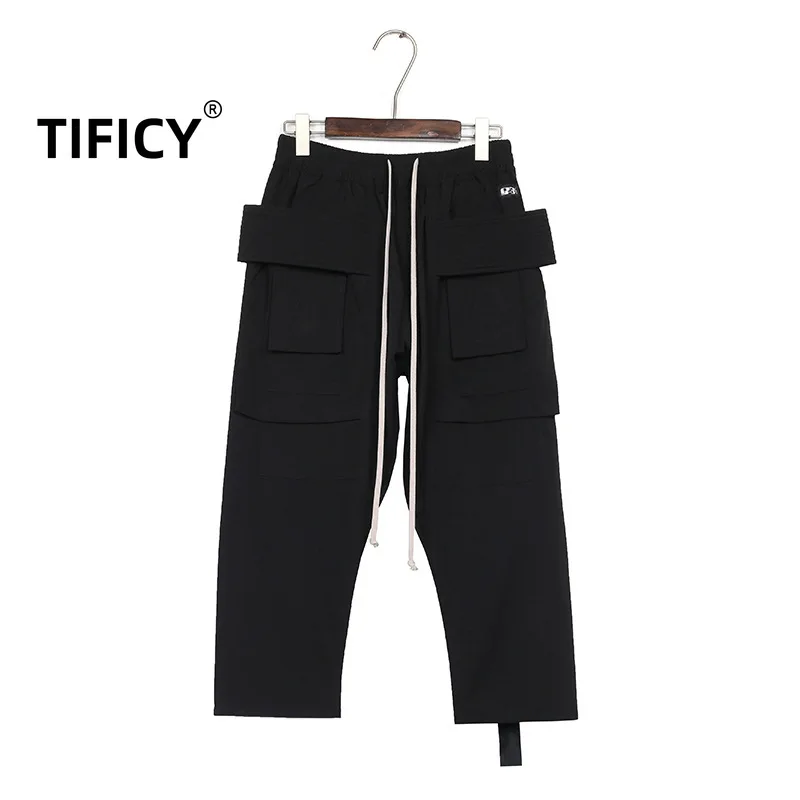 

Dark RO High Street Casual Cropped Shorts Men's Decorative Double Ring Work Pants Seven Quarter Pants Loose Casual