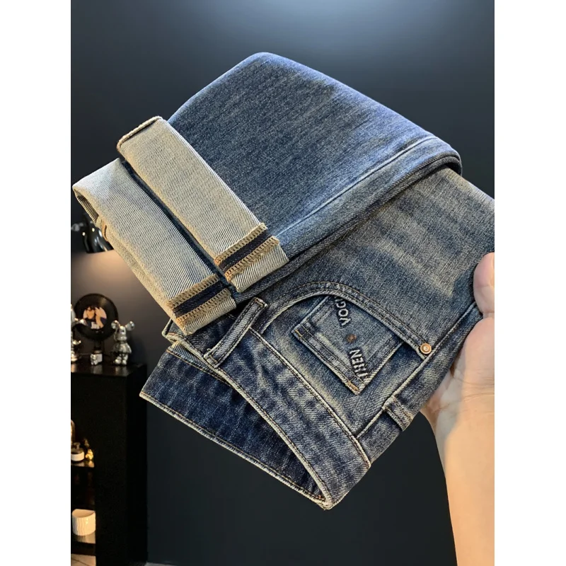 2025年秋新作 メンズ ハイストリートファッション 韓国風 ゆったりストレートジーンズ ウォッシュ加工 ハイエンド カジュアルパンツ