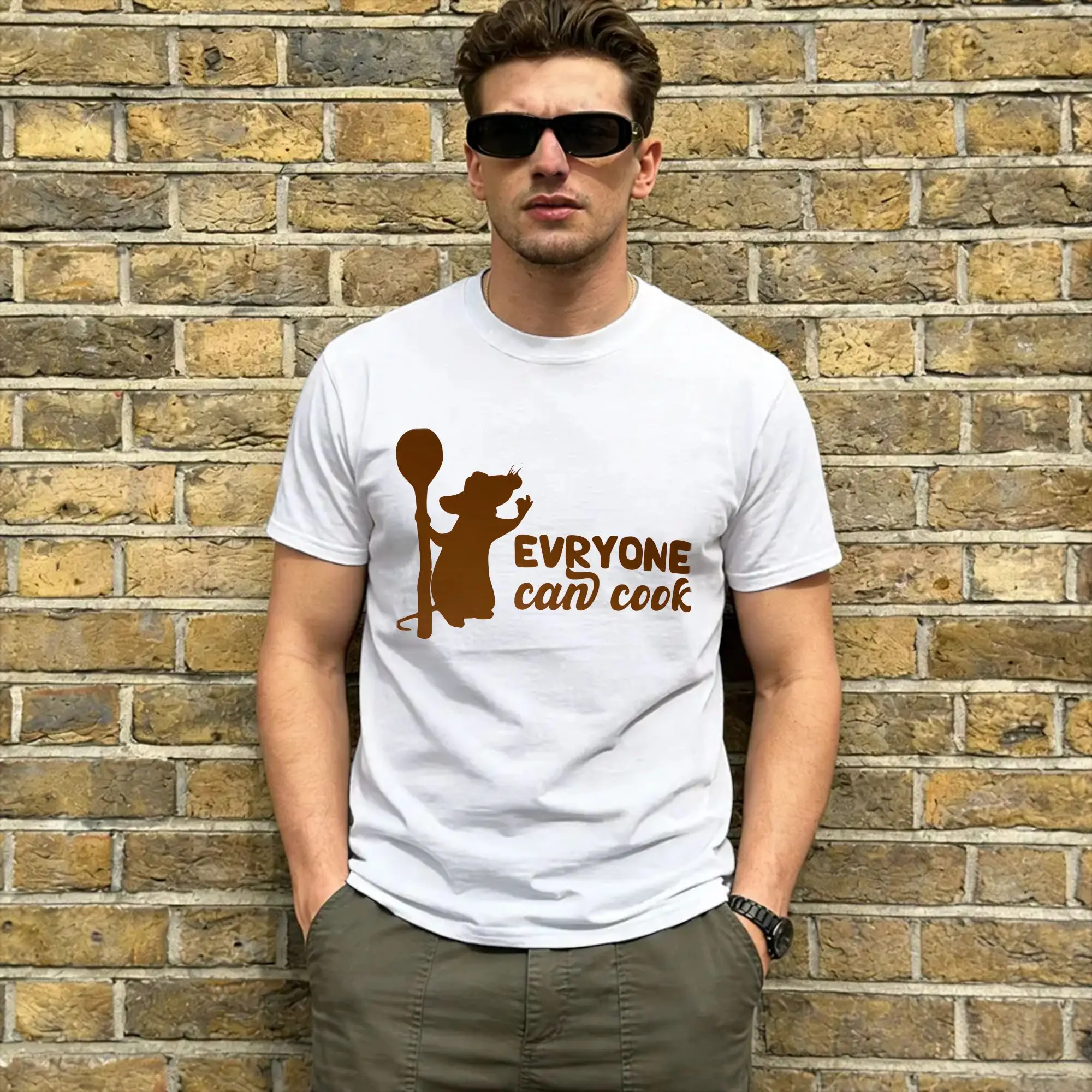 Evryone Can Cook T-Shirt for Men Ratatouilles Awesome 100% Cotton Tees Crew Neck Short Sleeve T Shirts Summer Clothing