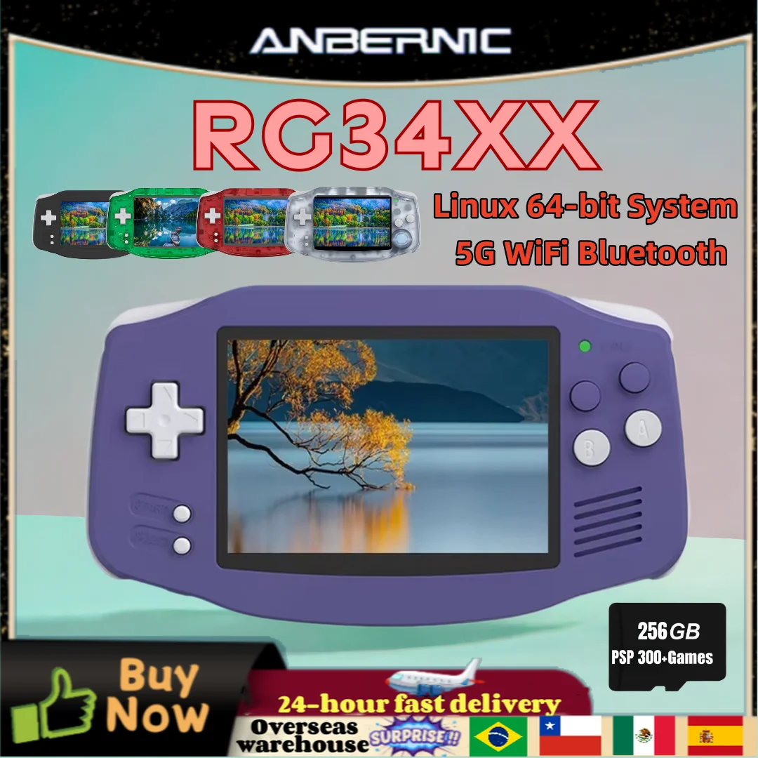 ANBERNIC RG34XX RG 34XX Handheld Game Console 3.4-inch IPS Screen Video Games Players Linux 64-bit System 32G HD TV 5G WiFi PSP