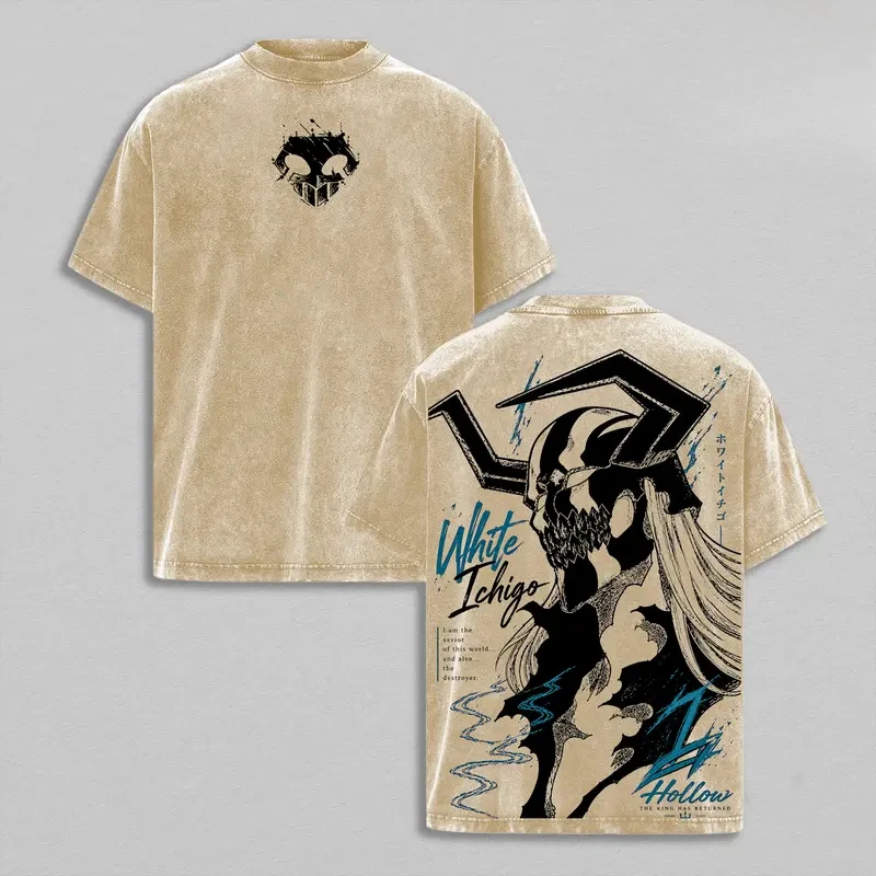 Hot Anime BLEACH Kurosaki Ichigo Graphic Tee Men Women Summer Clothing Washed Cotton Tshirt Casual T-shirt Harajuku Male T Shirt