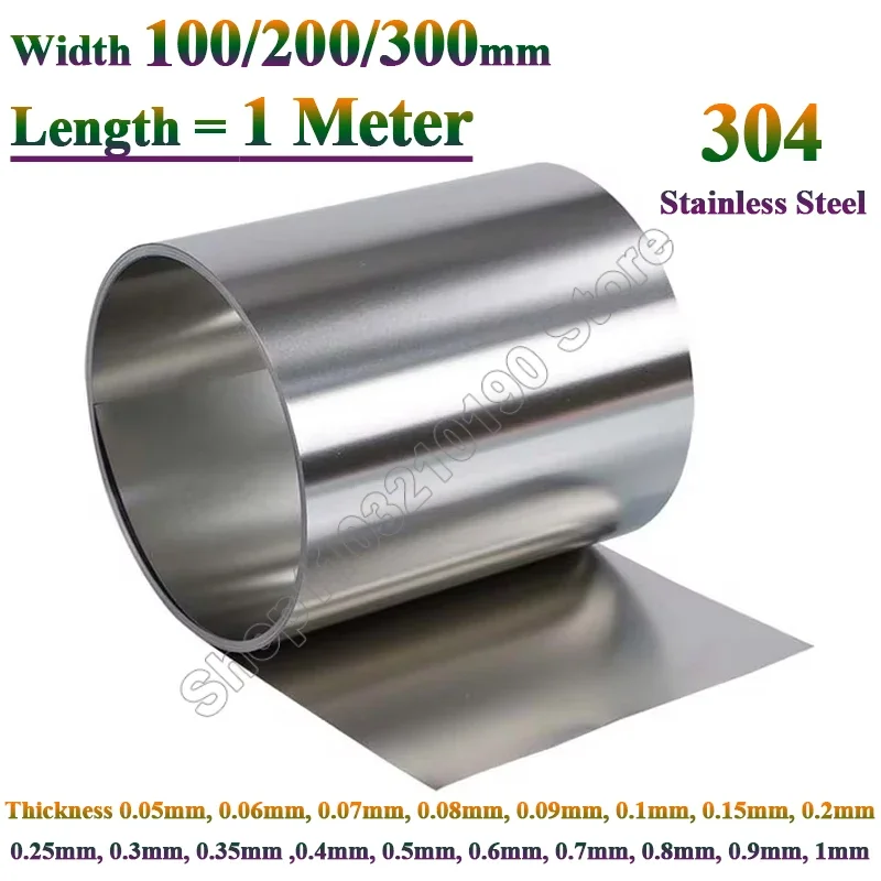 

1 Meter Thickness 0.05 0.06 0.07 0.08 0.09 0.1 0.15 0.2-1mm 304Stainless Steel Strip Steel Sheet Thin Plate Foil Width 100-300mm