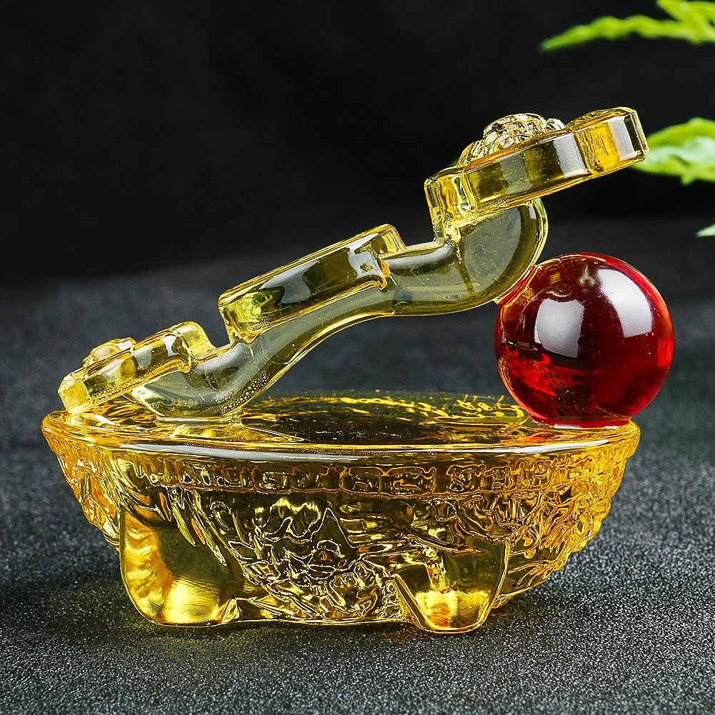 Laser Carving Jade Ruyi Gold Ingots Crystal Ball Colored Glaze Craft Ornament Auspicious Lucky Charm Mascot Feng Shui Desk Decor