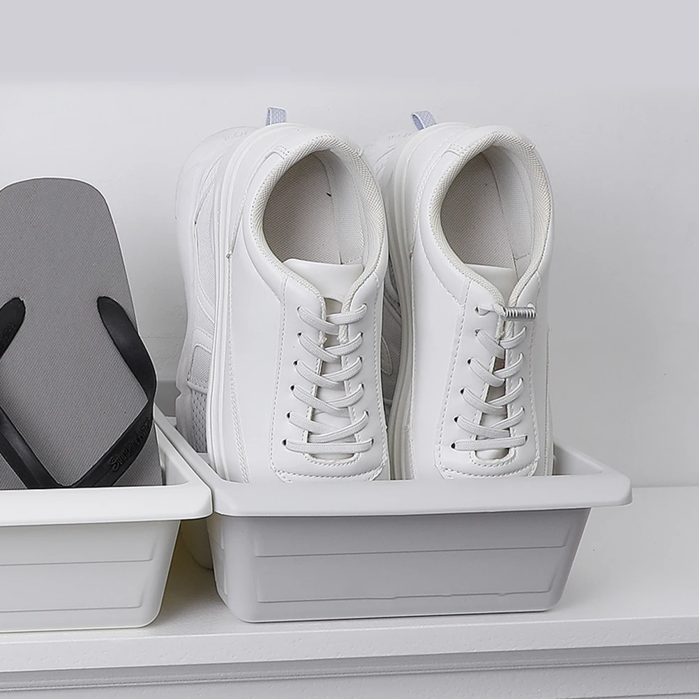 

2pcs Lightweight Plastic Shoe Storage Tray Multi grid Shoes Trays Space efficient Holders Light Grey Household Shoe