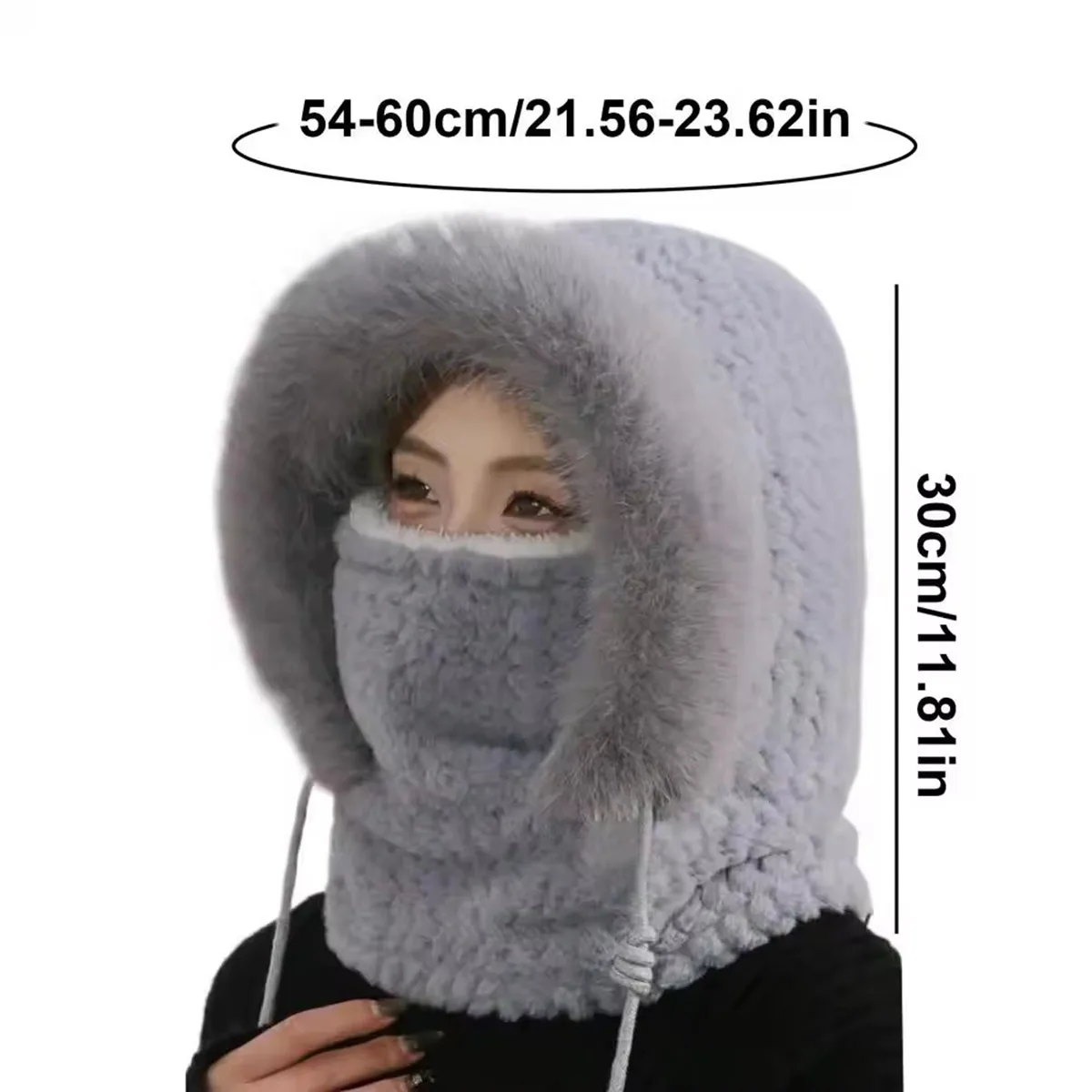 Gorro cálido y grueso para exteriores para mujer, gorro de felpa de una pieza, máscara, protección para los oídos, cordón ajustable, accesorio de viaje para ir al trabajo, invierno