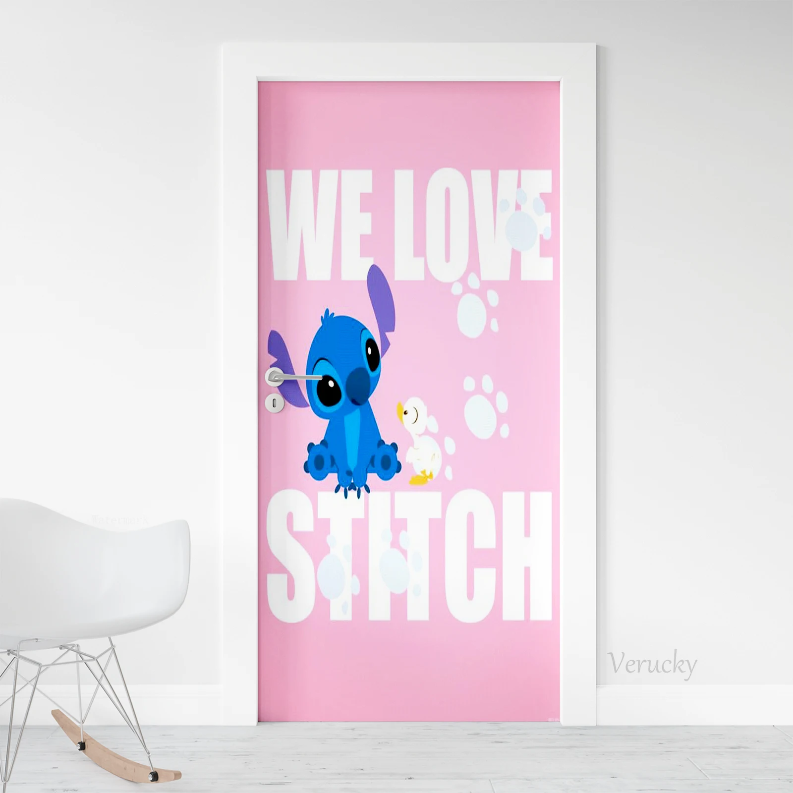 Door Sticks Lilo & Stitch Stitch Door Sticker Graffiti Art Home Door Decoration Aesthetic Wall Sticker for children