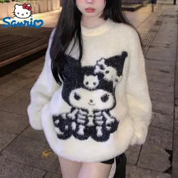 Sanrio-suéteres de lana de visón de imitación de punto para hombres y mujeres, suéter Jacquard gótico Y2k, esqueleto de Halloween, Kuromi, prendas de punto sueltas