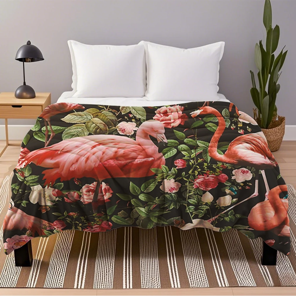 

Fleece Blanket Floral and Flamingo Pattern with Wrinkle-resistant Pill Non shedding Technology throw blanket Rustic Blankets