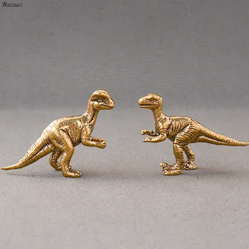 Adornos de dinosaurios de cobre en miniatura, estatua pequeña de dinosaurio Jurásico de latón macizo, adornos de escritorio para oficina, artesanías de té para mascotas