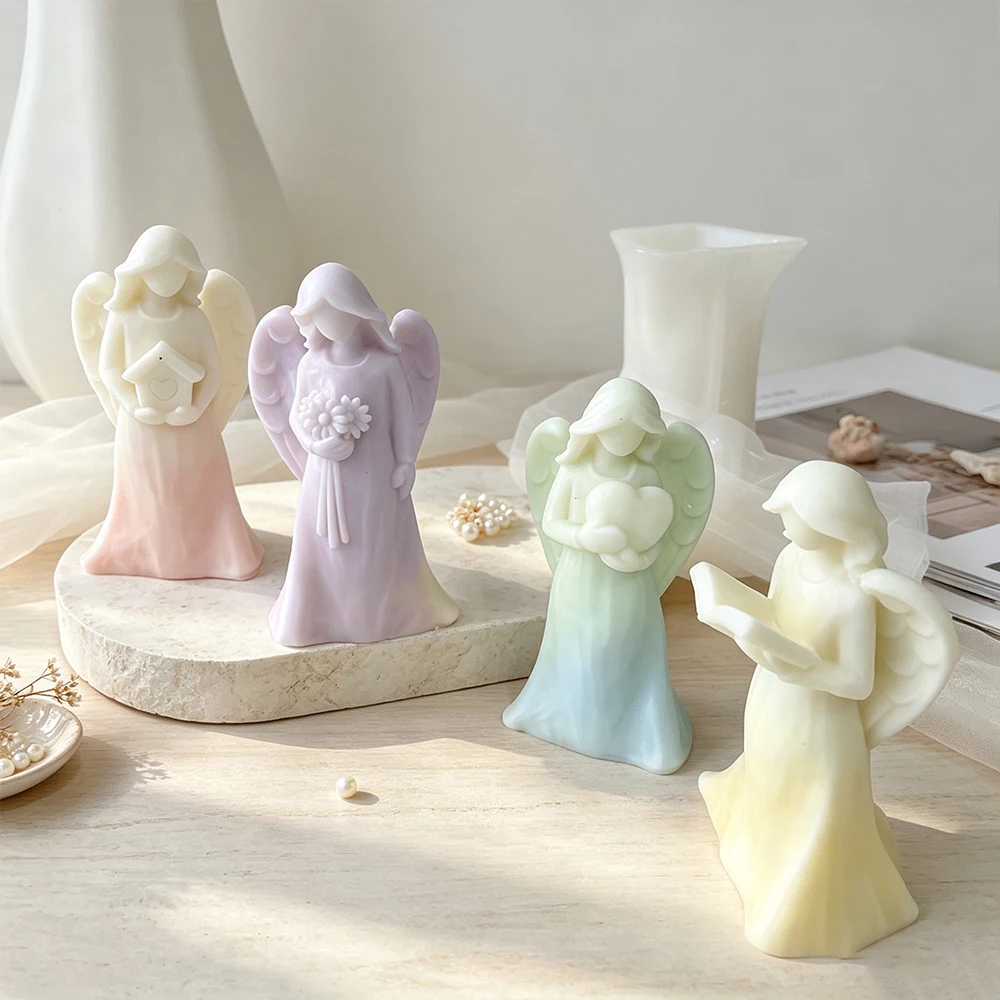Four Styles of Angel Scented Candle Mold Angel Plaster Diffuser Stone Silicone Molds DIY Candle Ornaments and Party Favors Mould