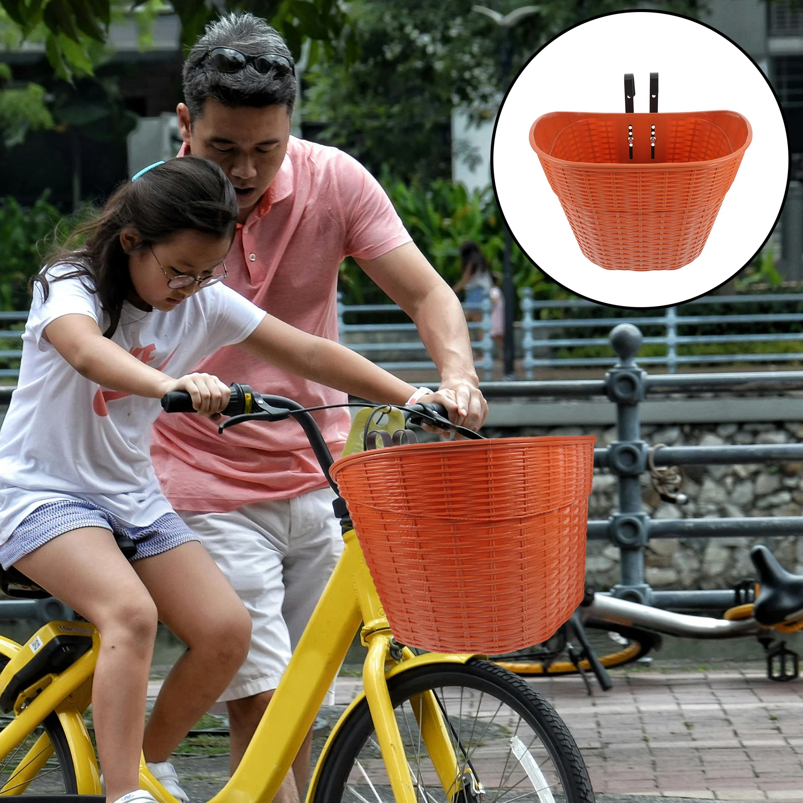 

1Set Front Bike Basket Imitation Rattan Bicycle Handlebar Basket Easy Install Detach for Groceries Pet Picnic Touring City