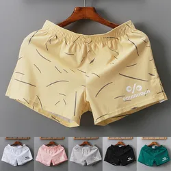 Calções esportivos soltos de algodão masculino, cueca de cintura média, cueca masculina casual, calça estampada