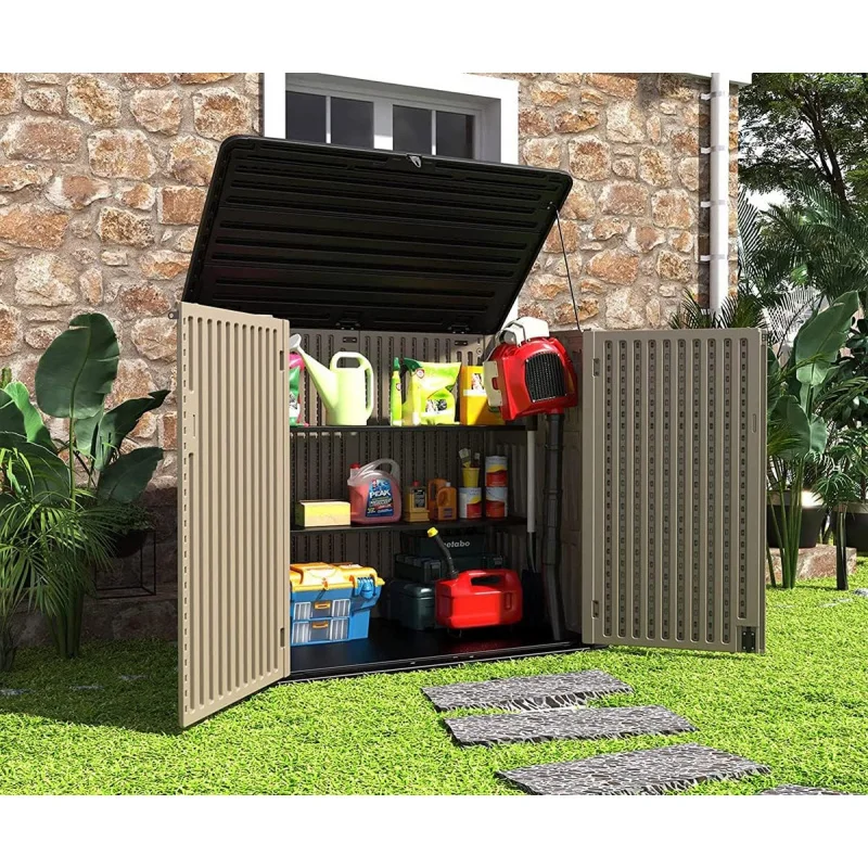 HOOMSPARK Weather Resistance,Multi-Purpose Outdoor Cabinet for Backyards and Patios,Horizontal Storage Shed