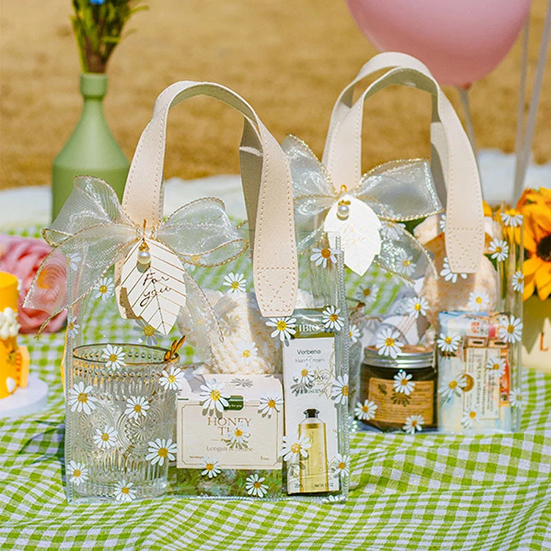 1PC Transparent Small Daisy Handbag Pvc Clear Cosmetic Stationery Bag Wedding Favor Birthday Candy Gift Packaging Party Supplies