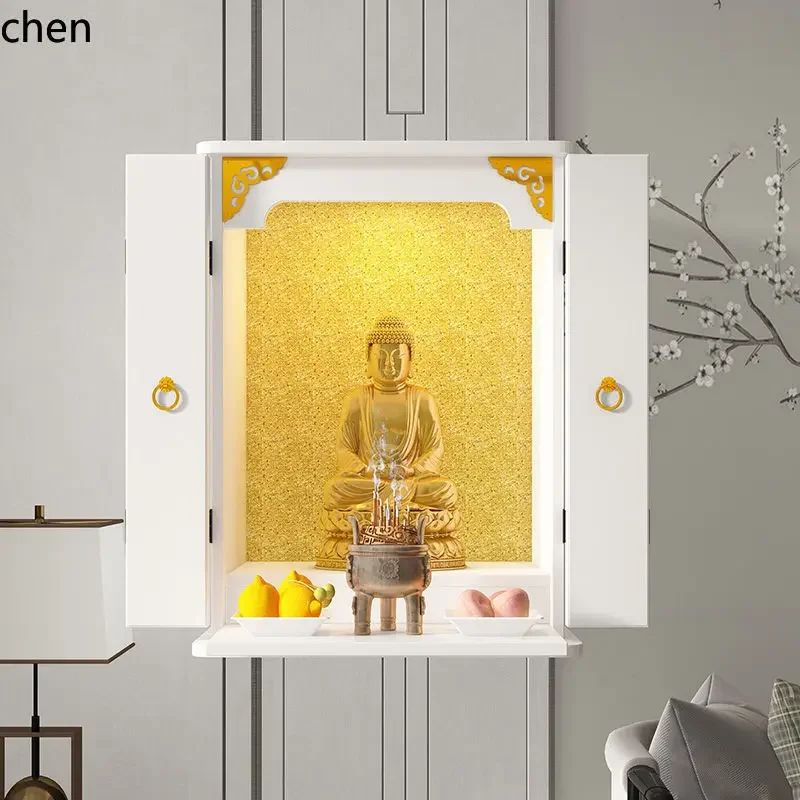 Santuário Doméstico de Buda Moderno com Porta e Mesa de Ofertas