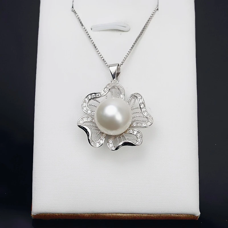 Vintage Sterling Silver Flower Semi Mount Pendant Setting Without Stones 12-14mm Pearl Mounting Holder for Jewelry Making 817