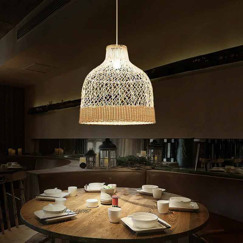

Creative Rattan Net Hanging Lamp Chinese Style Handmade Rattan Lustre Living Room Restaurant Dining Room Suspension Luminaire