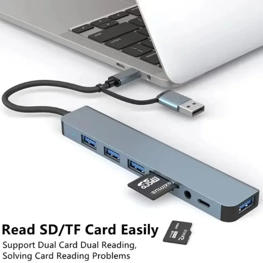 2в1 4/5/7/8-портовый концентратор USB 3.0 TYPE-C с устройством чтения карт SD/TF и аудиоразъемом 3,5 мм для ПК/ноутбуков/планшетов, разветвителя