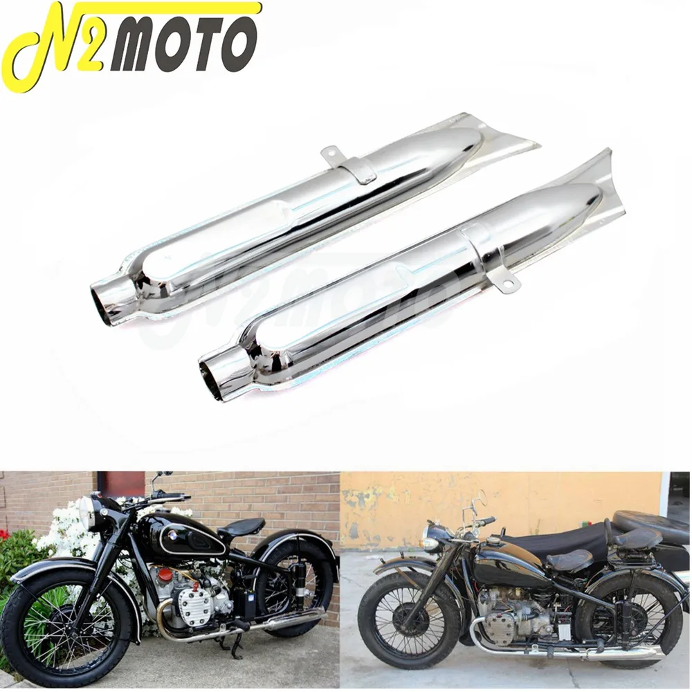 1 Pair Chrome Fishtail Exhaust Muffler 24HP 32HP Engine Part Case for BMW Ural K750 M1 M72 R71 R12 Dnepr MT12