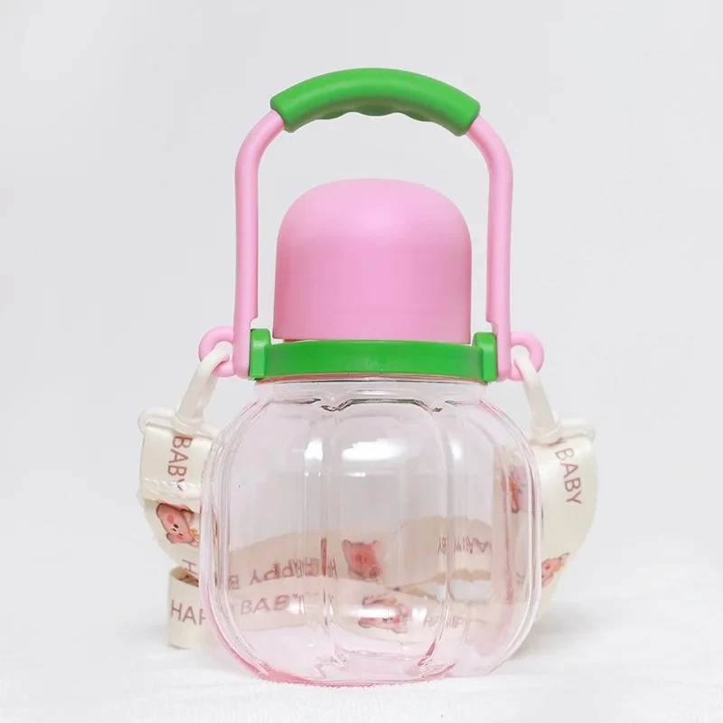 

480 мл портативная милая бутылка для воды с соломинкой и ремешком для детей, герметичные чашки для питья без BPA, высокая красота