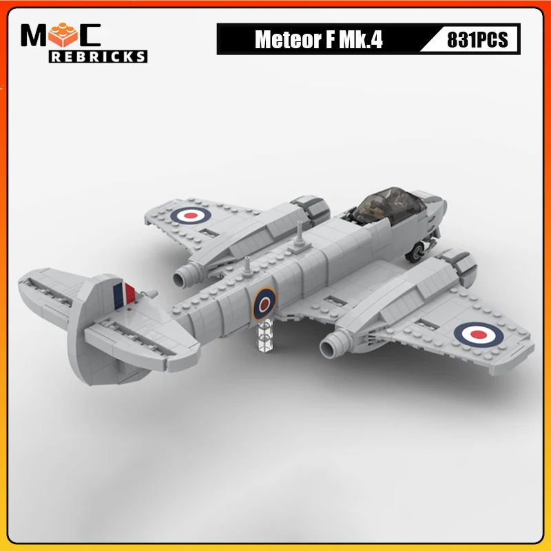 WW2 Military Series Weapons Meteor F Mk.4 Reconnaissance Aircraft MOC Building Block Model DIY Children's Toys Christmas Gifts