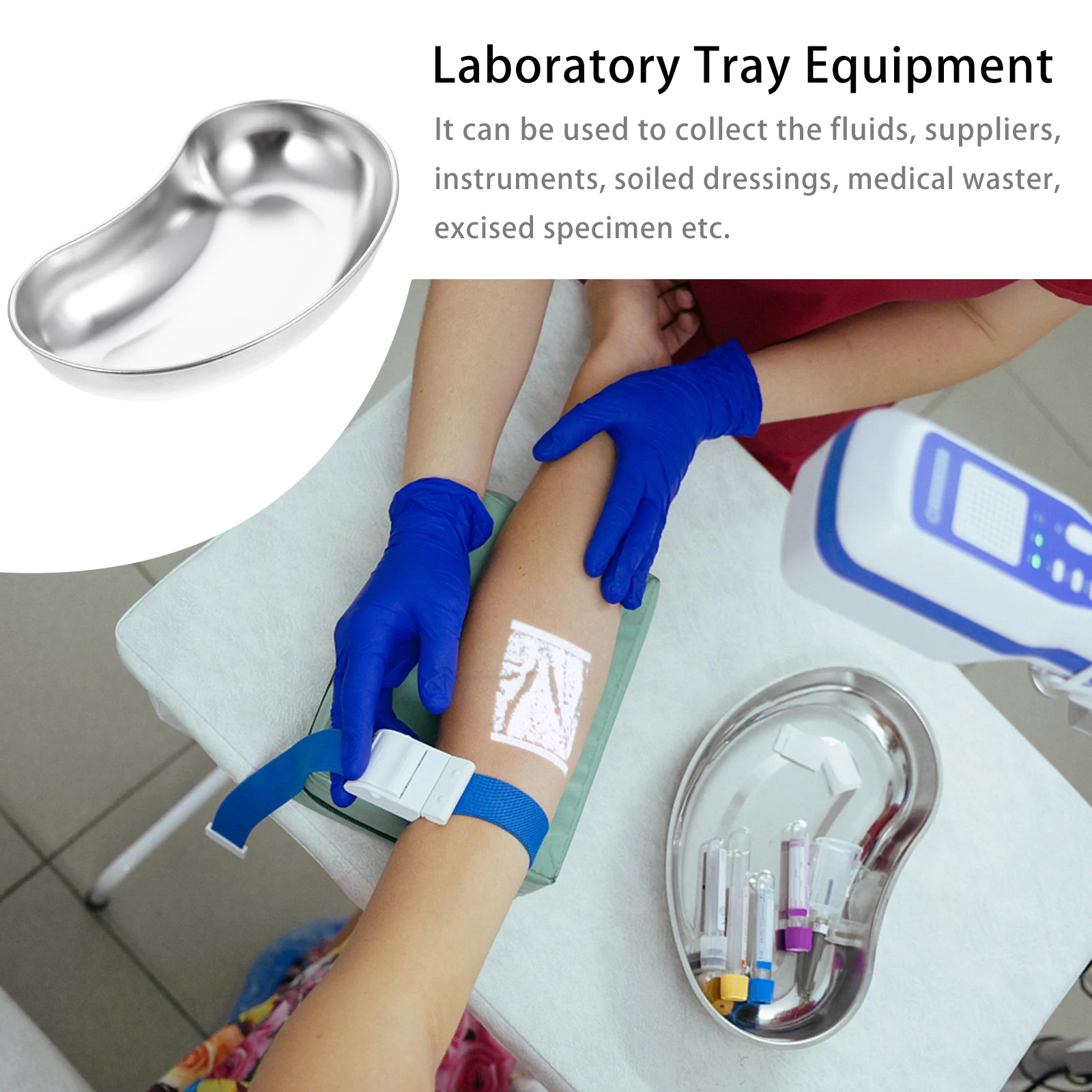 Professional Stainless Steel Clinical Instrument Tray Curved Design for Medical Waste and Laboratory Use
