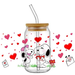 Miniso Cartoon Cute Snoopy 16OZ UV DTF Cup Wraps Transfer Sticker For Glass Libbey Can Bottle Selfadhesive Washable DIY Custom