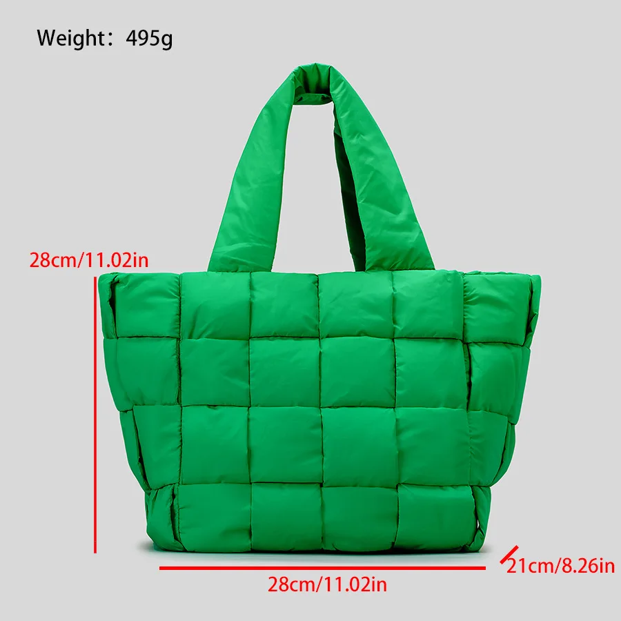 Fashion Weave Nylon Puffer Bag Large Capacity Padded Tote Bag Casual Down Cotton Women Handbags Big Shoulder Crossbody Bags 2024