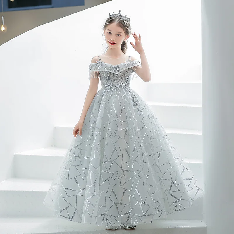 

Girls' Princess Dress Stylish Puffy Tulle Children's Fashion Show Evening Gown Girl's Host Birthday Performance Costume